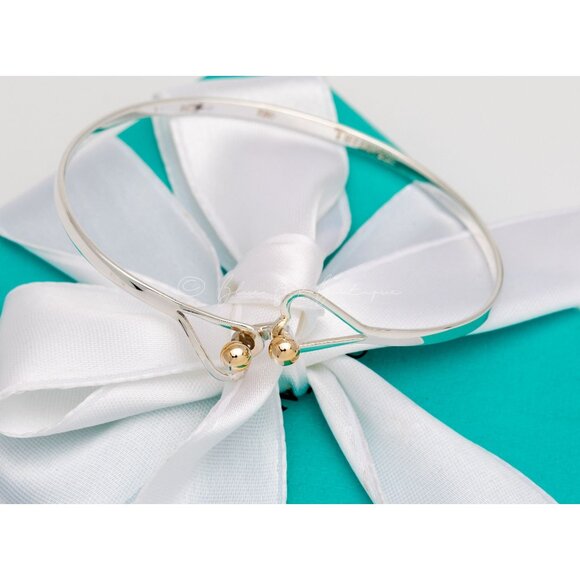 Tiffany & Co. Bracelet Vintage Double Heart Gold Accent Silver Bangle - Picture 10 of 13